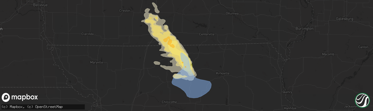 Hail map in Lucerne, MO on August 7, 2025