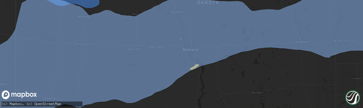Hail map in Mandan, ND on August 7, 2025