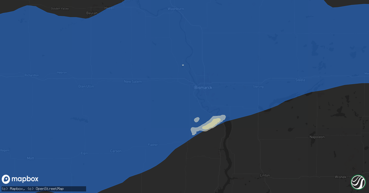 Hail map in Mandan, ND on August 7, 2025