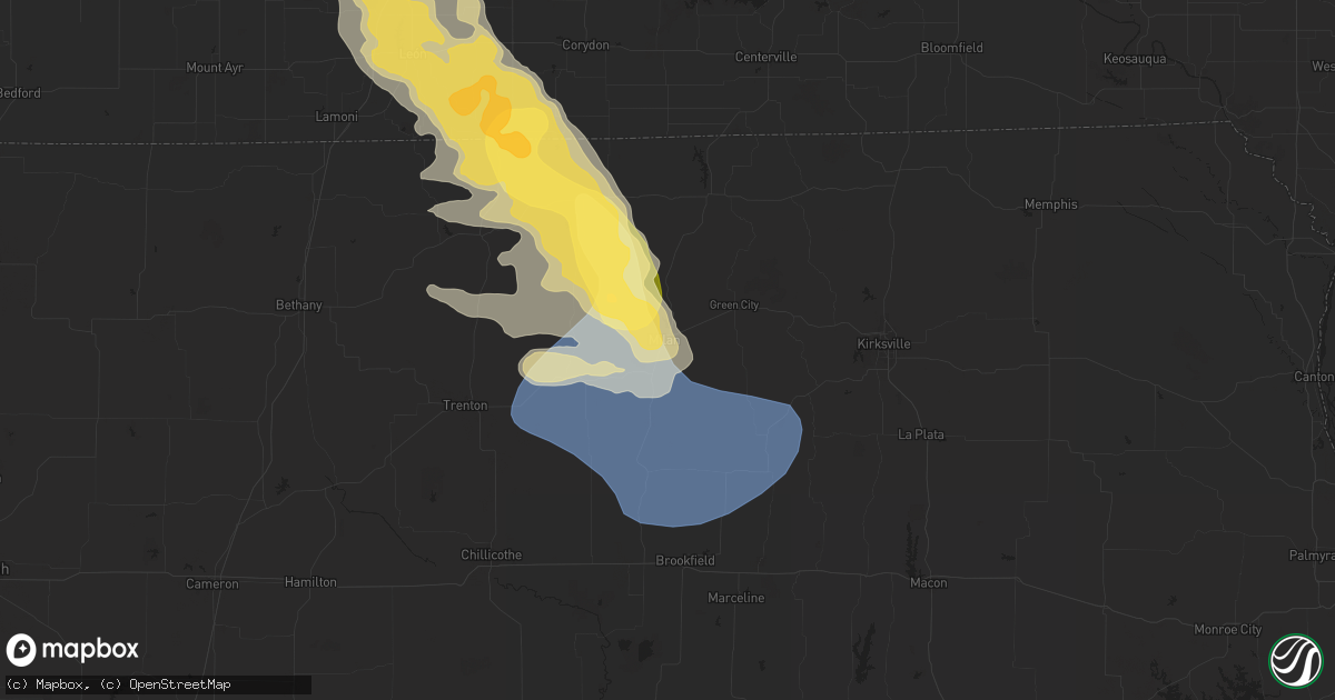 Hail map in Milan, MO on August 7, 2025