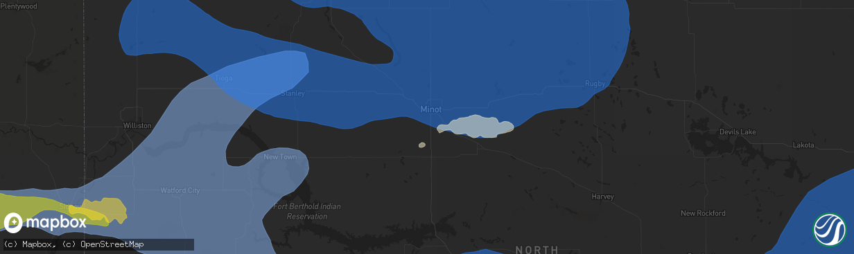 Hail map in Minot, ND on August 7, 2025