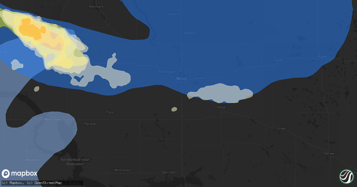 Hail map in Minot, ND on August 7, 2025