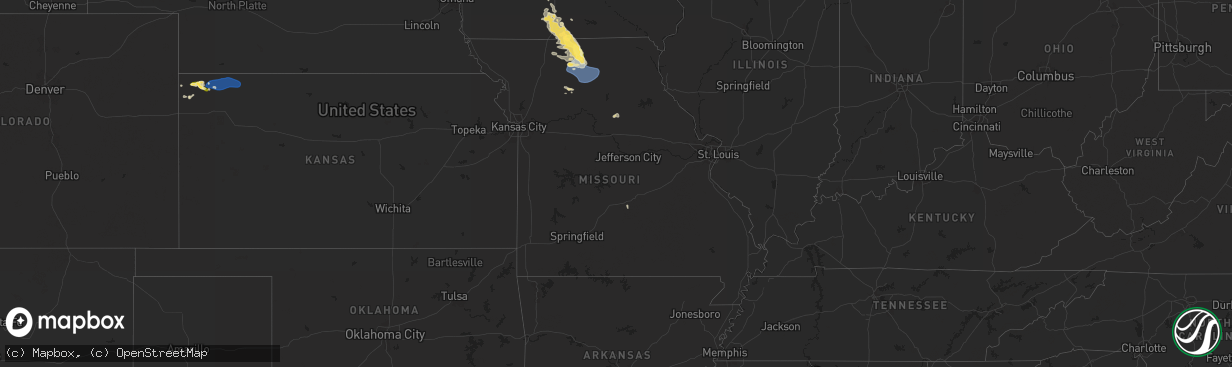 Hail map in Missouri on August 7, 2025