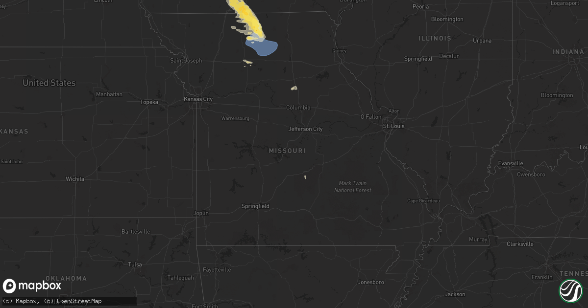 Hail map in Missouri on August 7, 2025