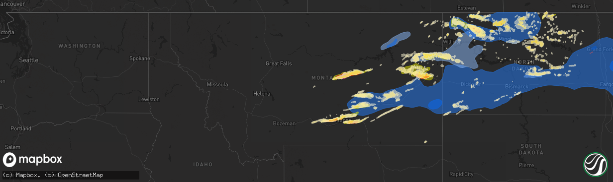 Hail map in Montana on August 7, 2025