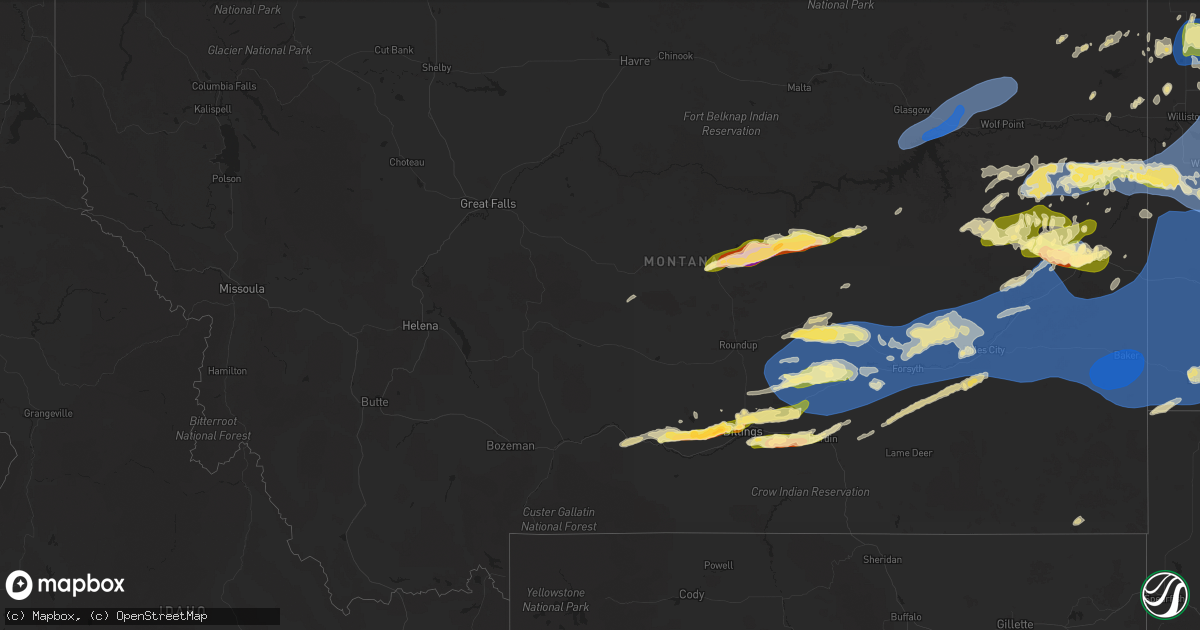 Hail map in Montana on August 7, 2025