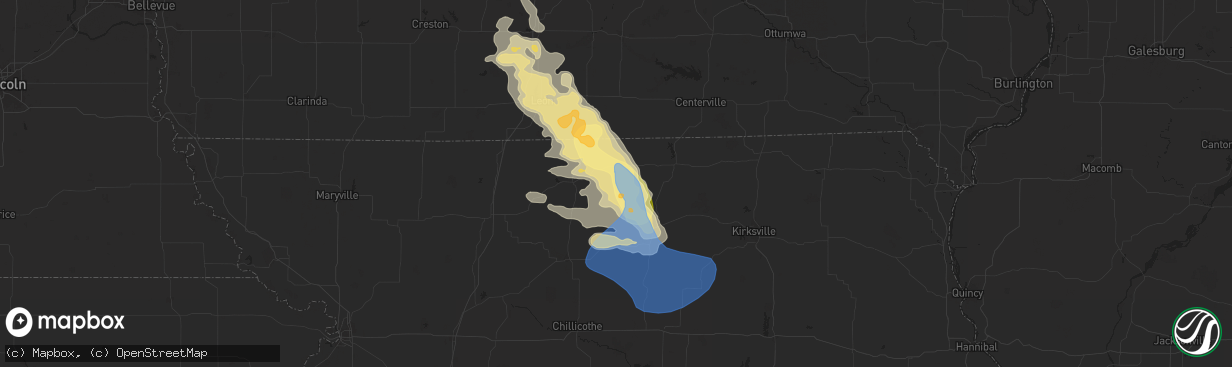 Hail map in Newtown, MO on August 7, 2025