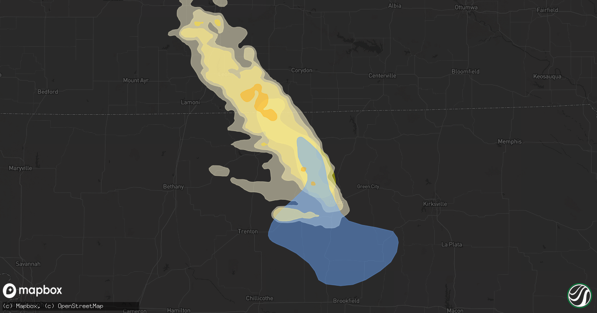 Hail map in Newtown, MO on August 7, 2025