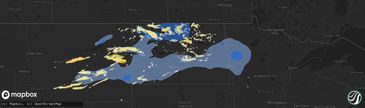 Hail map in North Dakota on August 7, 2025