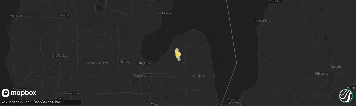 Hail map in Owendale, MI on August 7, 2025