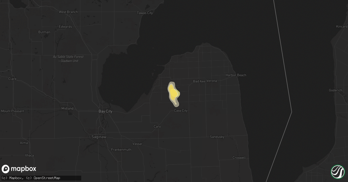 Hail map in Owendale, MI on August 7, 2025