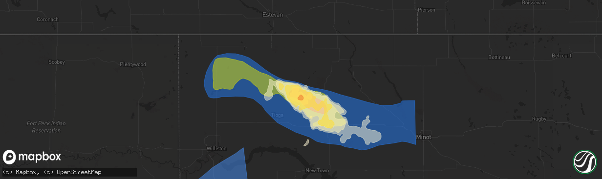 Hail map in Powers Lake, ND on August 7, 2025