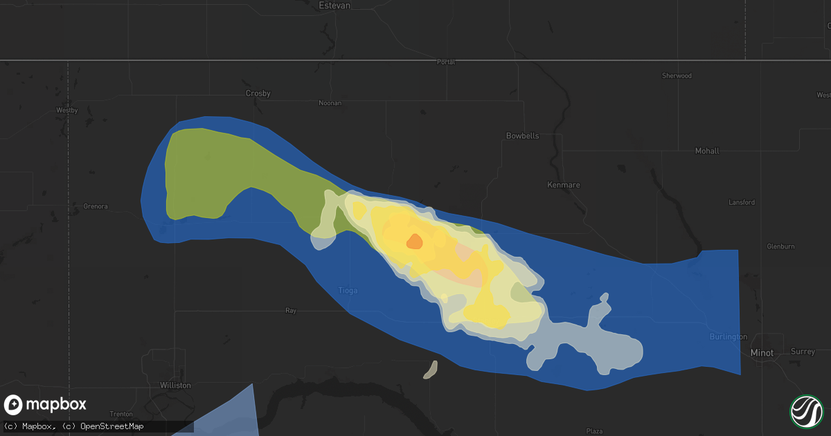 Hail map in Powers Lake, ND on August 7, 2025