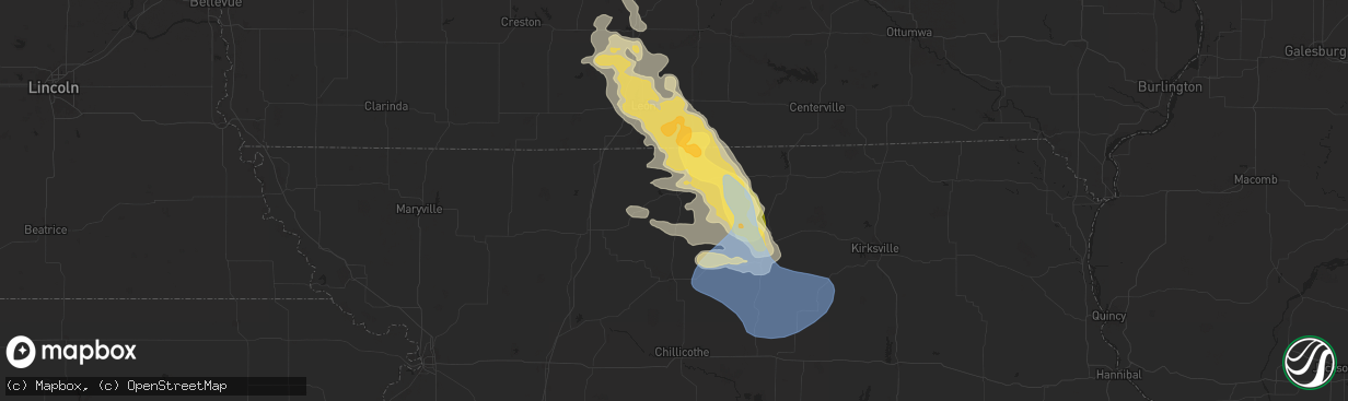 Hail map in Princeton, MO on August 7, 2025