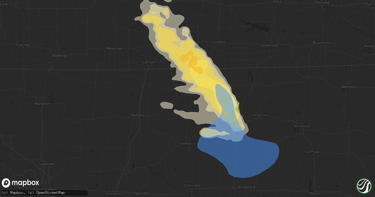 Hail map in Princeton, MO on August 7, 2025