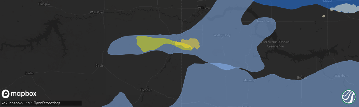 Hail map in Sidney, MT on August 7, 2025