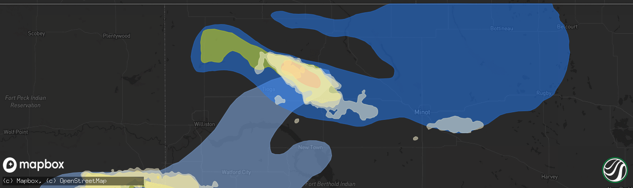 Hail map in Stanley, ND on August 7, 2025
