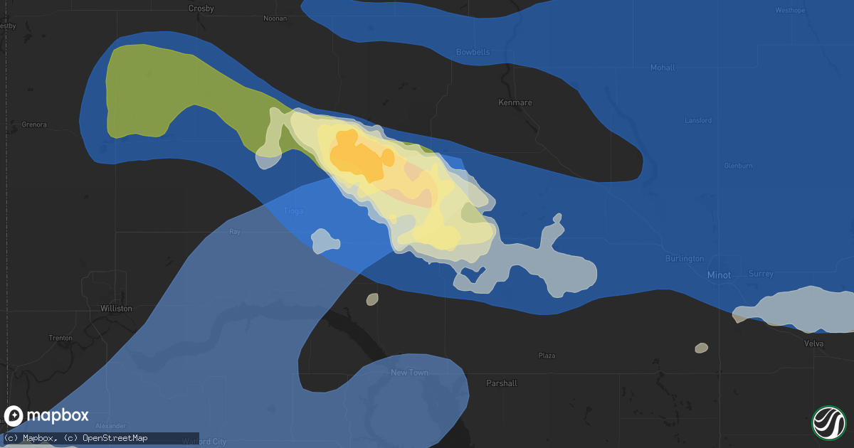 Hail map in Stanley, ND on August 7, 2025