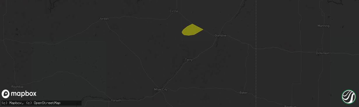 Hail map in Terry, MT on August 7, 2025