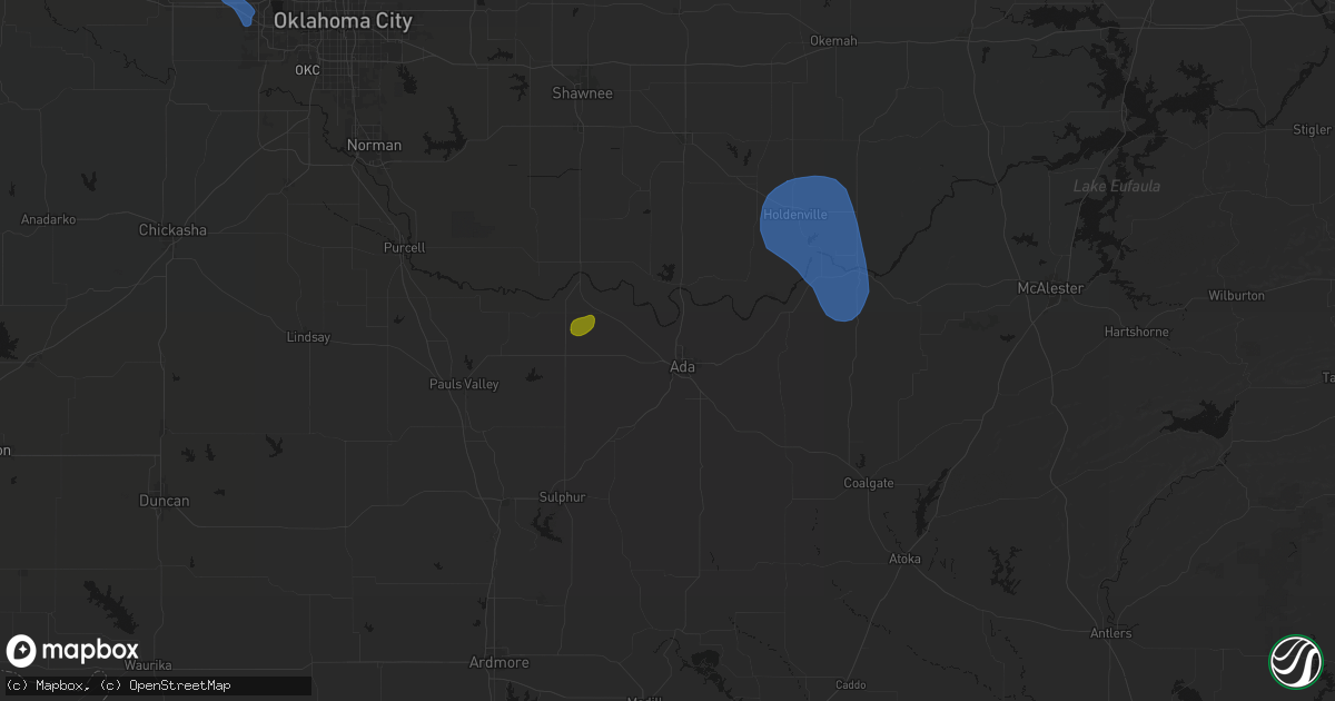 Hail map in Ada, OK on August 7, 2026