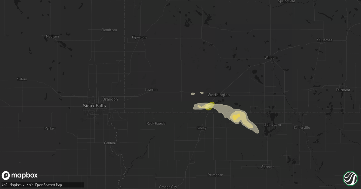 Hail map in Adrian, MN on August 7, 2026
