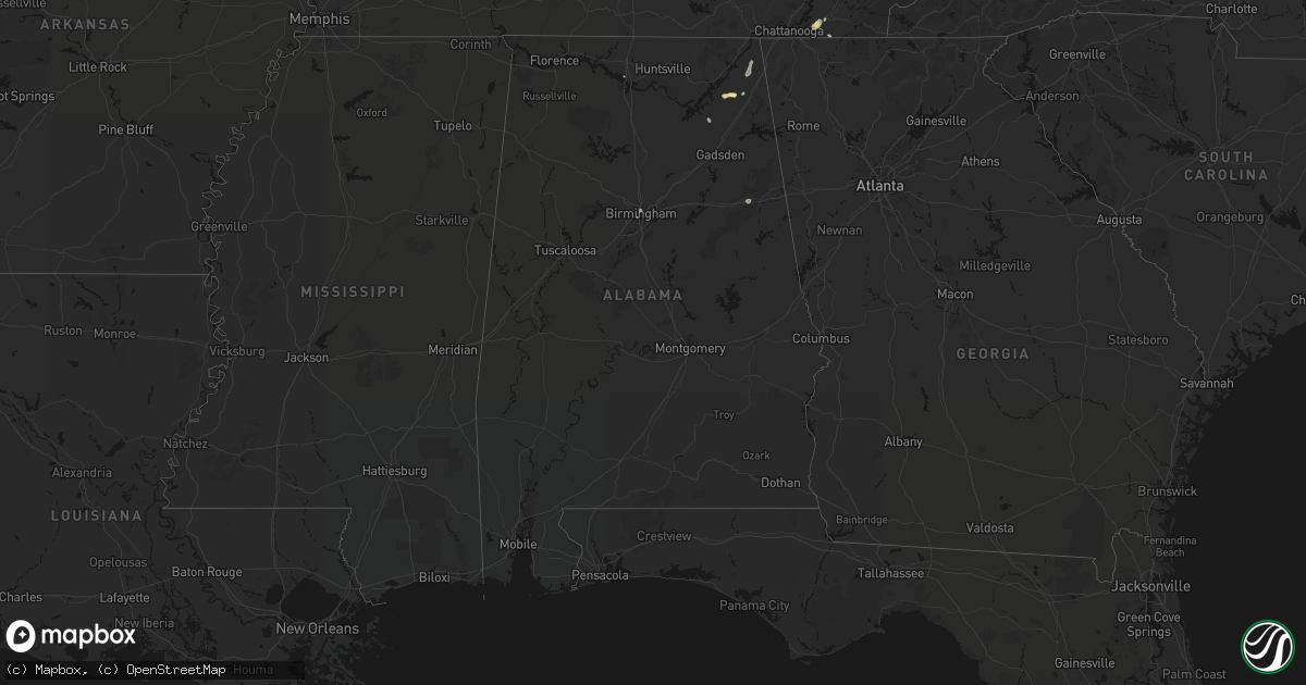 Hail map in Alabama on August 7, 2026