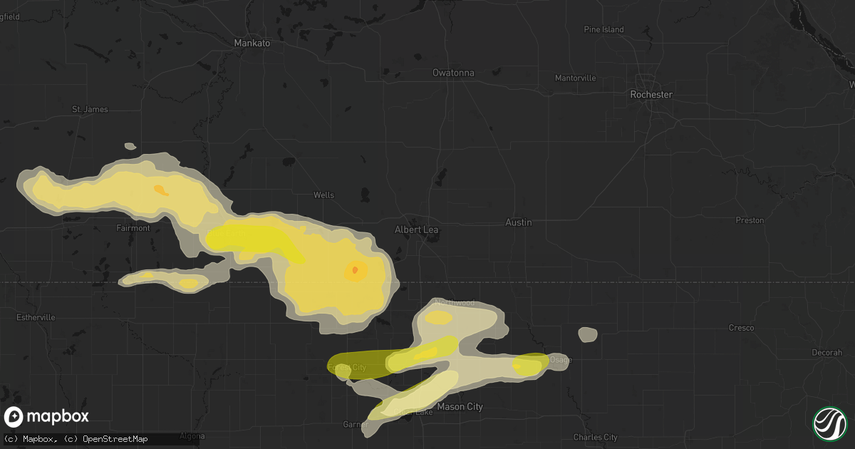Hail map in Albert Lea, MN on August 7, 2026