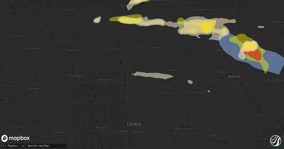 Hail map in Alden, IA on August 7, 2026