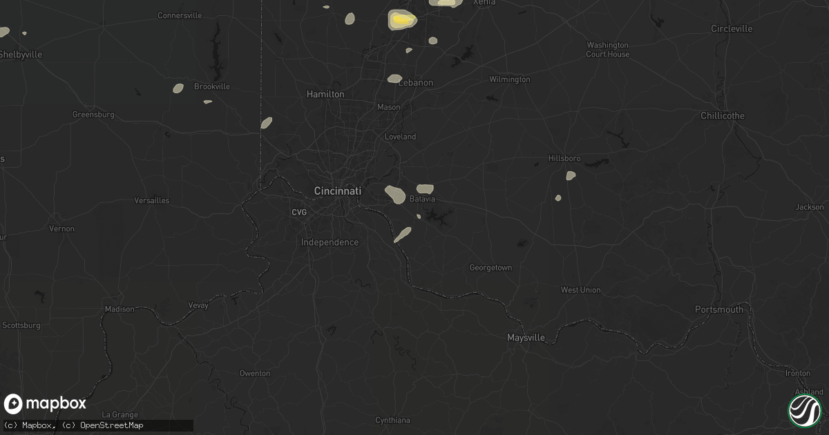 Hail map in Amelia, OH on August 7, 2026