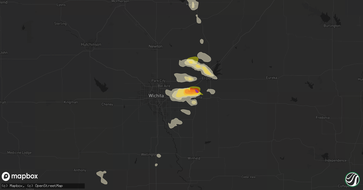 Hail map in Andover, KS on August 7, 2026