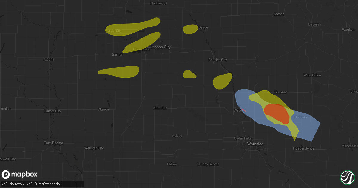 Hail map in Aredale, IA on August 7, 2026