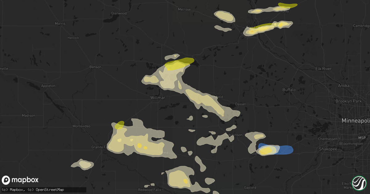 Hail map in Atwater, MN on August 7, 2026