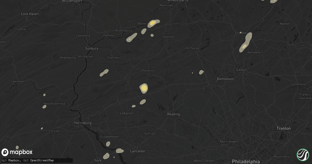 Hail map in Auburn, PA on August 7, 2026