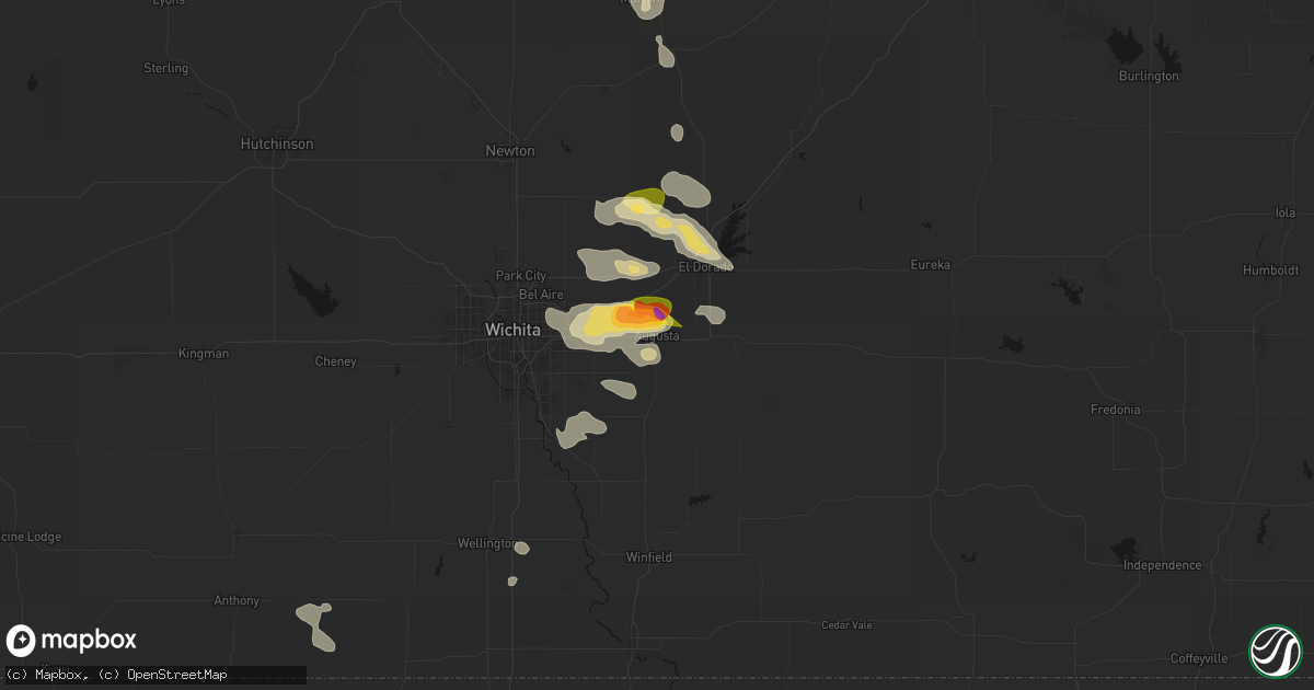 Hail map in Augusta, KS on August 7, 2026