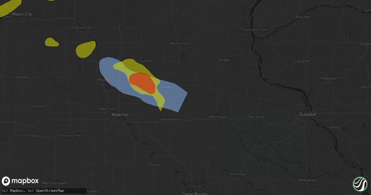 Hail map in Aurora, IA on August 7, 2026