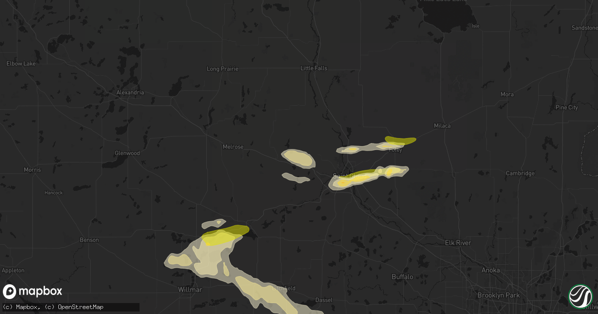 Hail map in Avon, MN on August 7, 2026