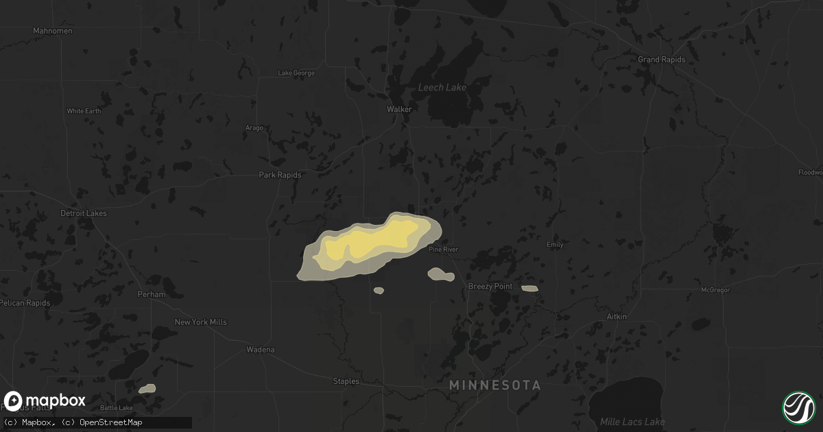 Hail map in Backus, MN on August 7, 2026