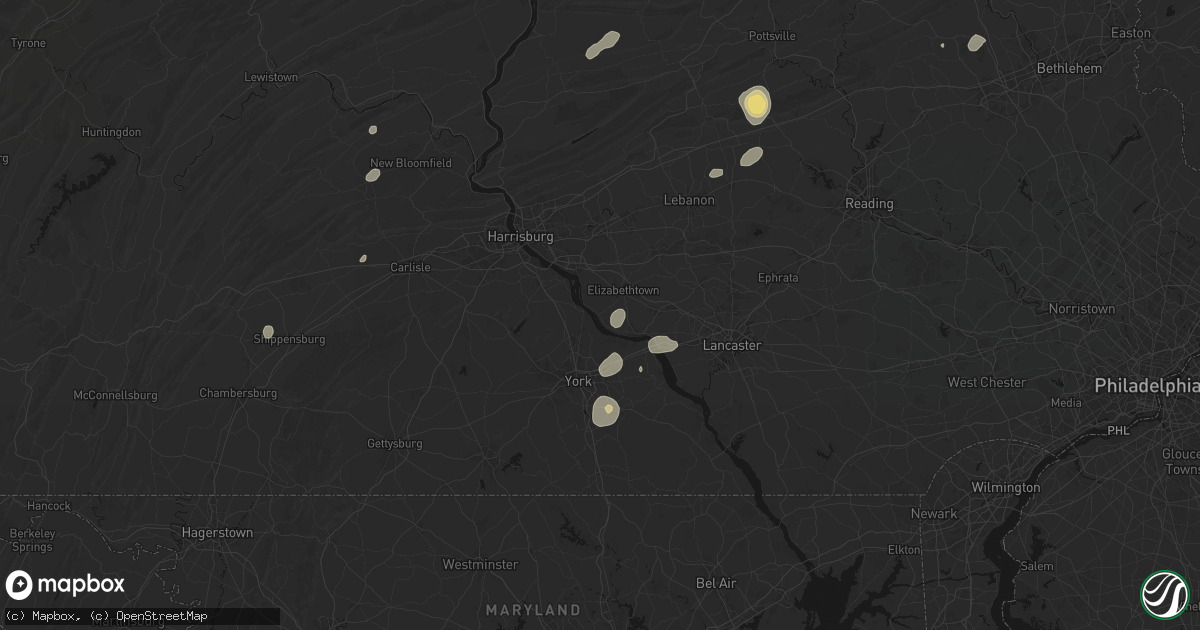 Hail map in Bainbridge, PA on August 7, 2026