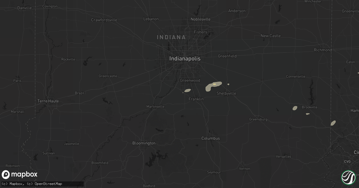 Hail map in Bargersville, IN on August 7, 2026