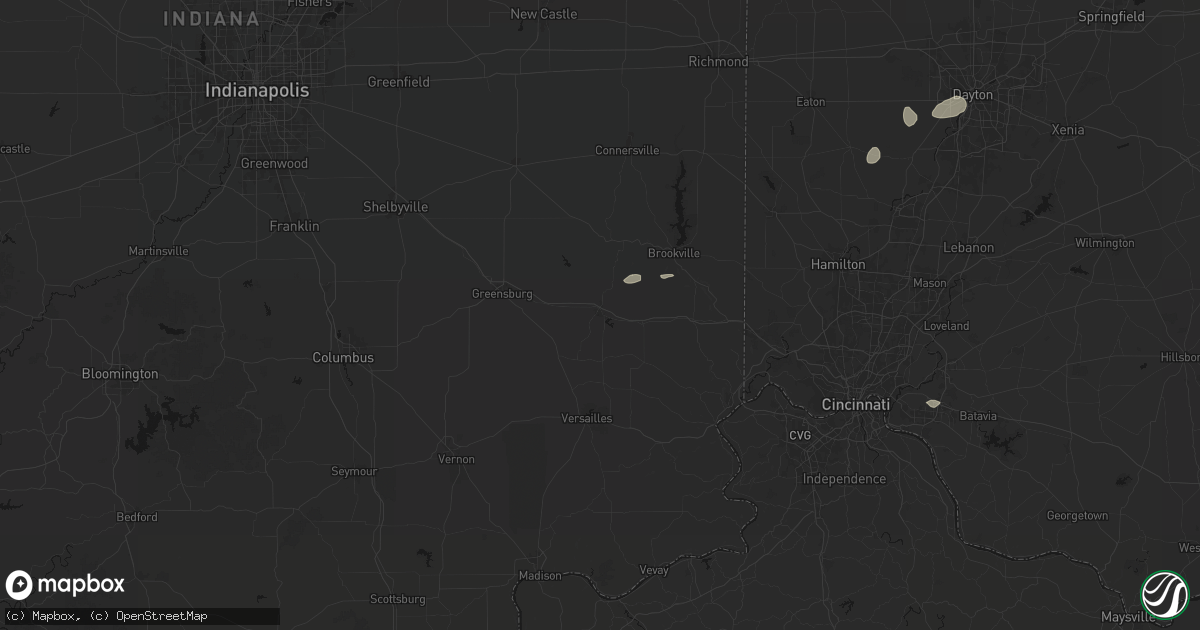 Hail map in Batesville, IN on August 7, 2026