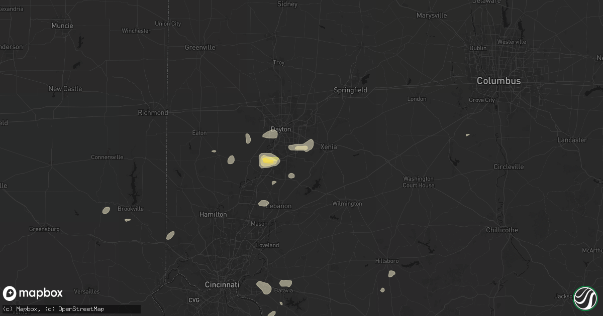 Hail map in Bellbrook, OH on August 7, 2026