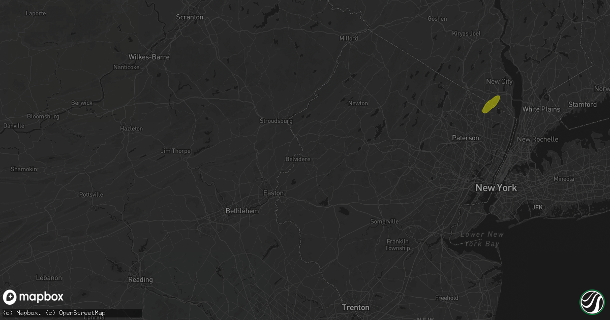 Hail map in Belvidere, NJ on August 7, 2026