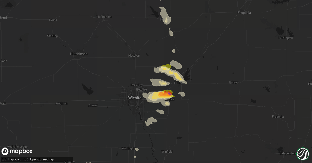 Hail map in Benton, KS on August 7, 2026