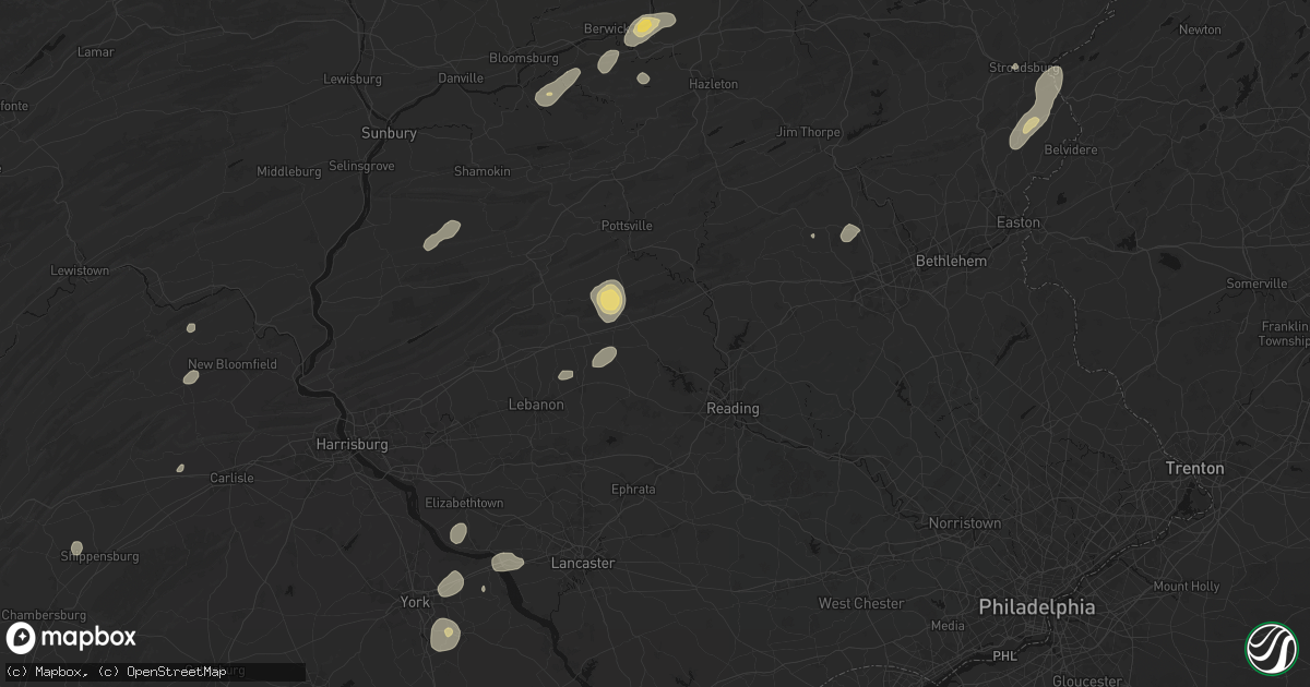 Hail map in Bernville, PA on August 7, 2026