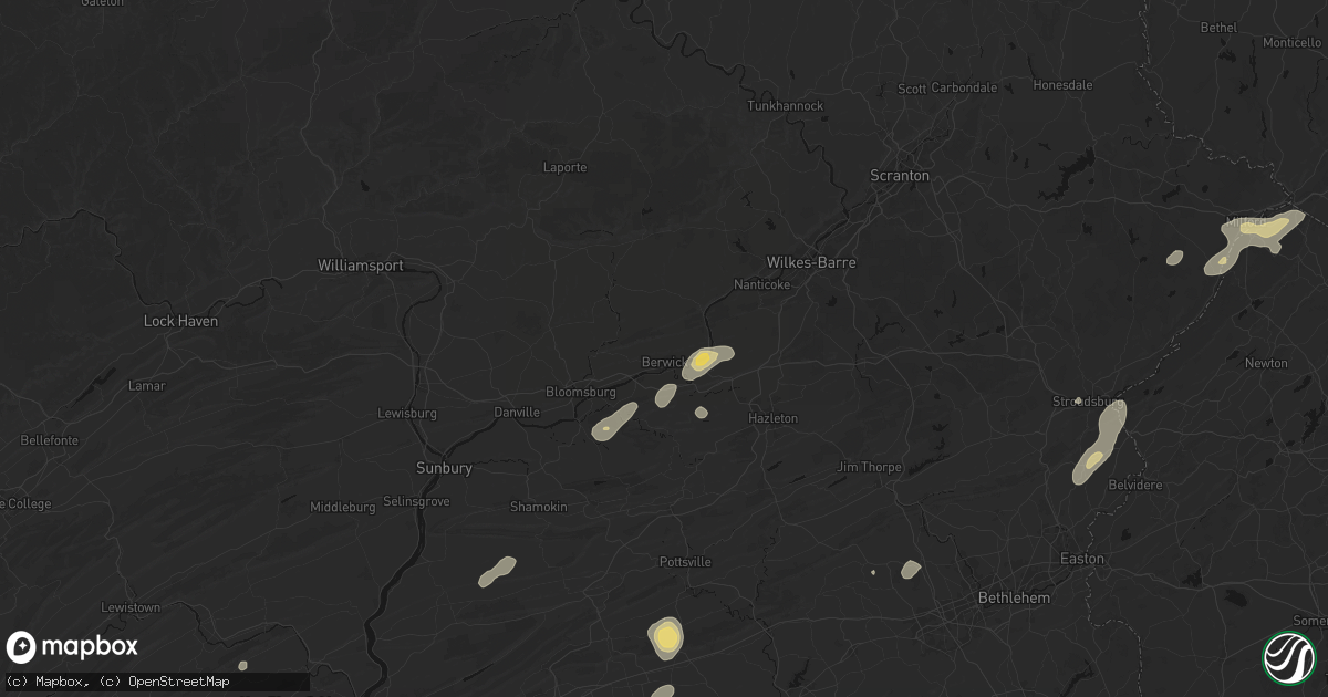 Hail map in Berwick, PA on August 7, 2026