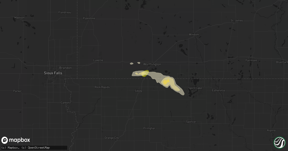 Hail map in Bigelow, MN on August 7, 2026