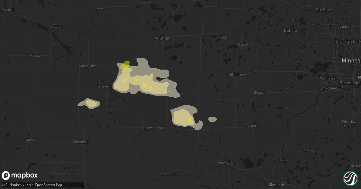 Hail map in Bird Island, MN on August 7, 2026