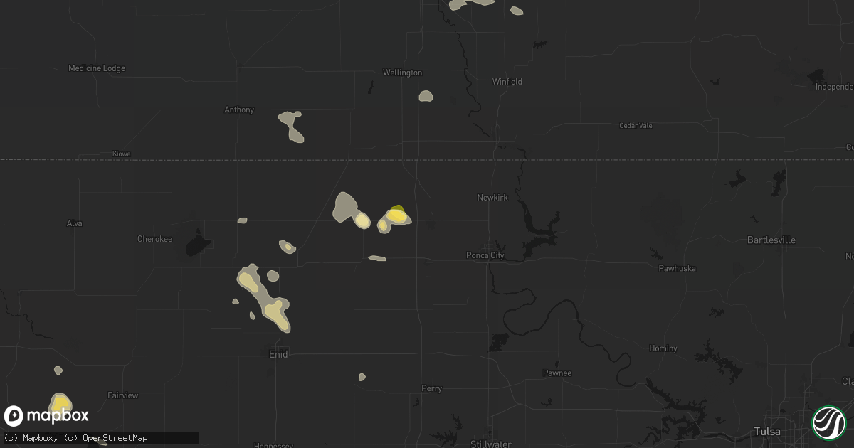 Hail map in Blackwell, OK on August 7, 2026