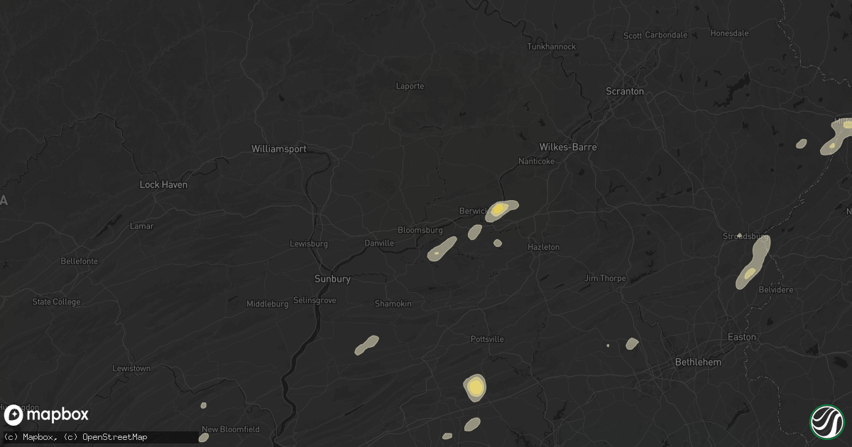 Hail map in Bloomsburg, PA on August 7, 2026