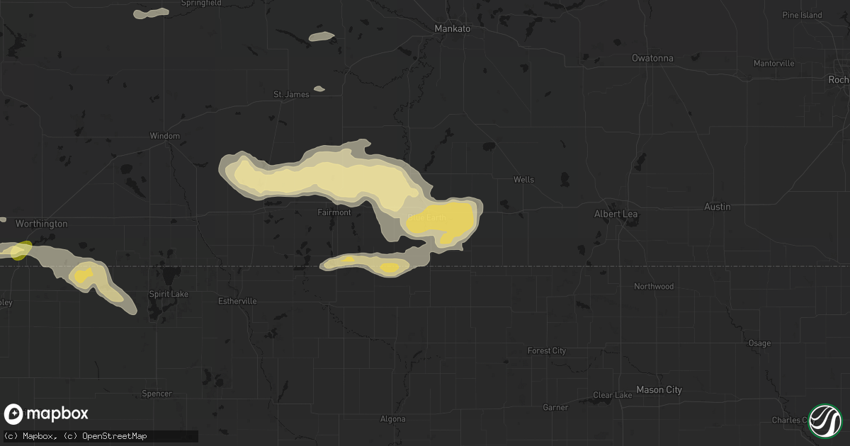 Hail map in Blue Earth, MN on August 7, 2026